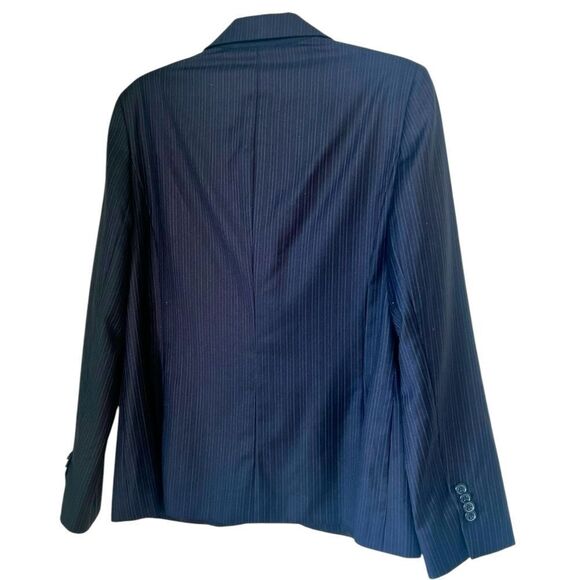 Brooks Brothers Fitted Navy Blue  Striped 100% Wool One-Button Blazer Size 12 - Picture 2 of 10